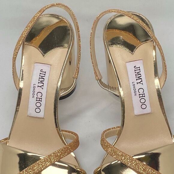Jimmy Choo Plum Metallic Leather & Glitter Slingback Sandals size 38.5 - Picture 5 of 13